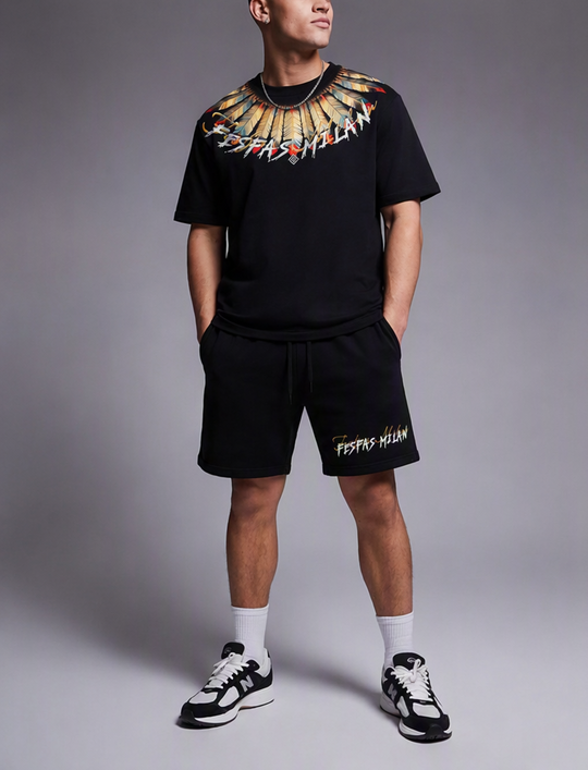 FesFas yellow feathers-print T-shirt Set