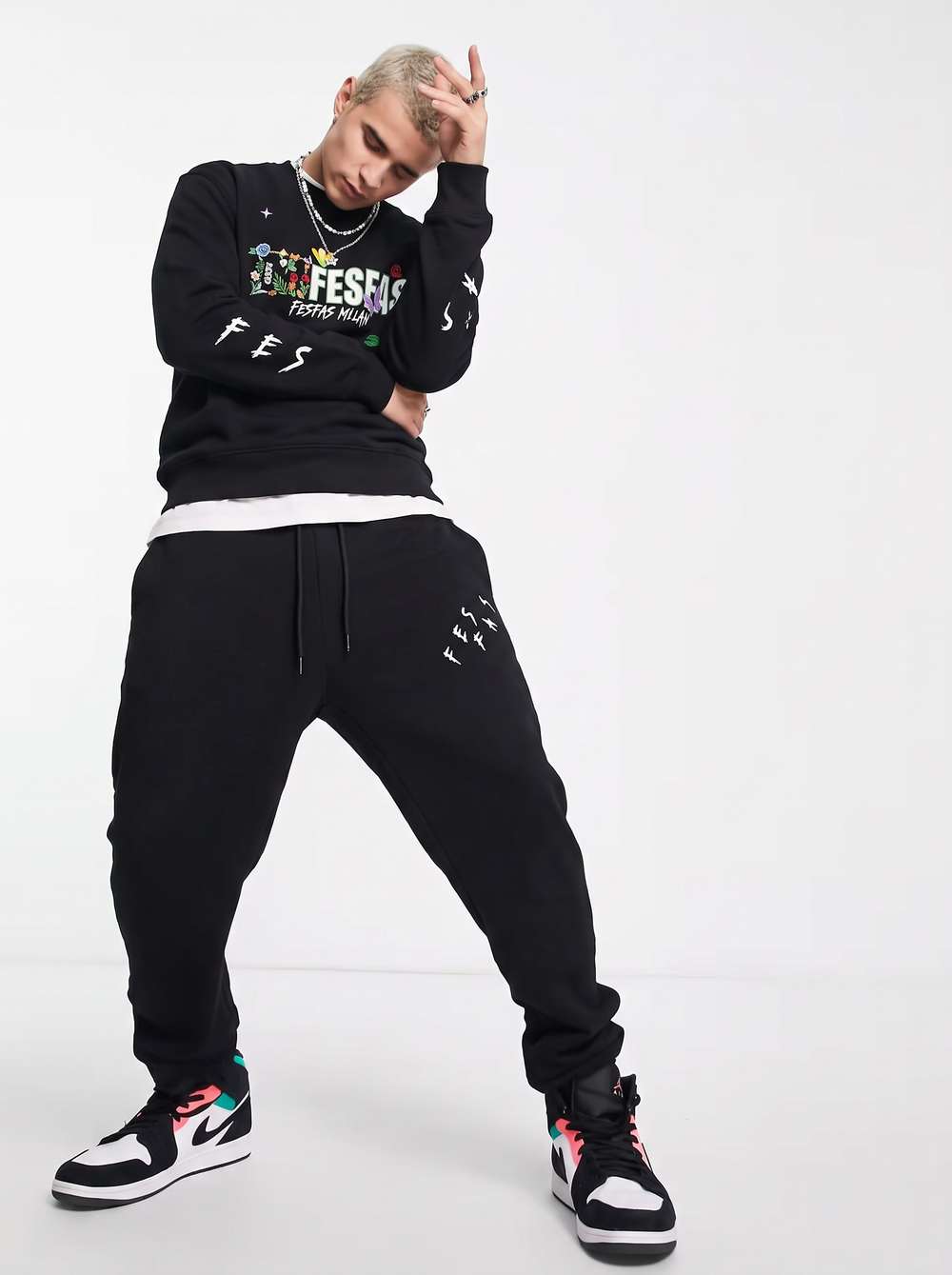 FesFas Floral Logo-print Sweatshirt Set