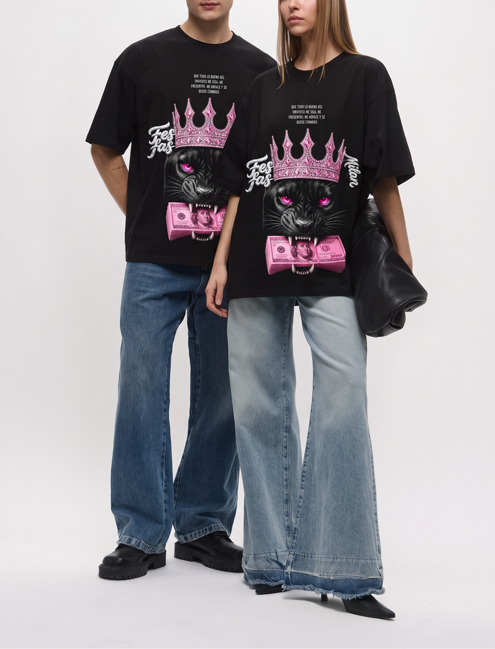 FesFas Pink Crown Panther-print T-shirt