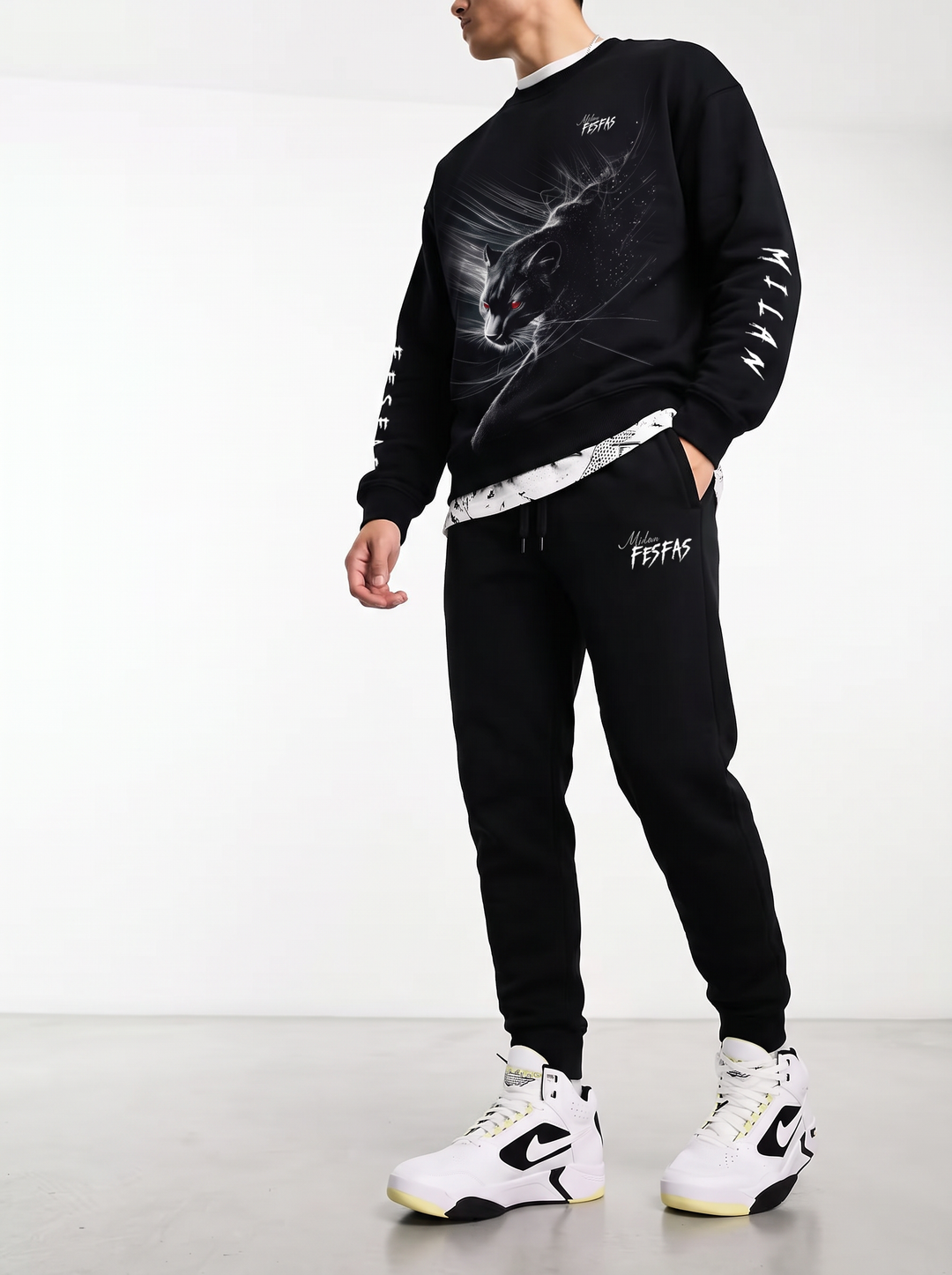 FesFas Shadow Panther-print Sweatshirt Set