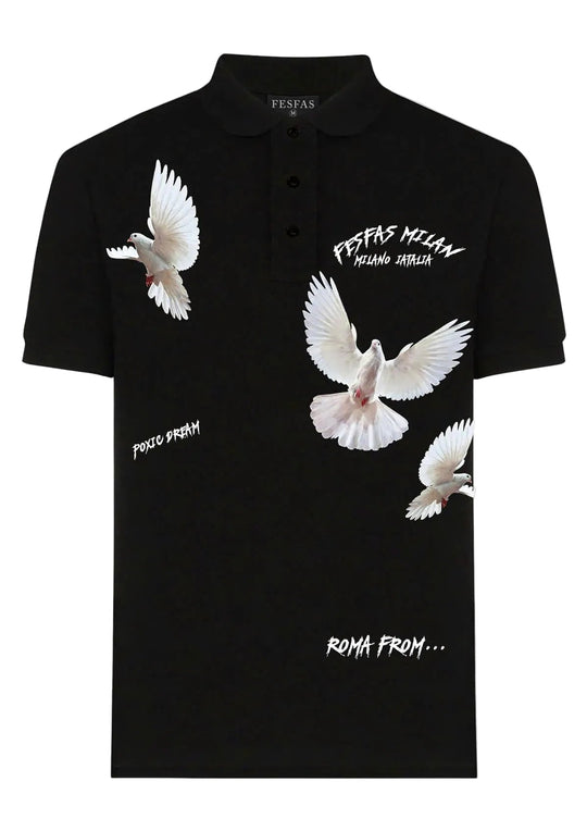FesFas pigeons-print Polo Shirt | Men | Black