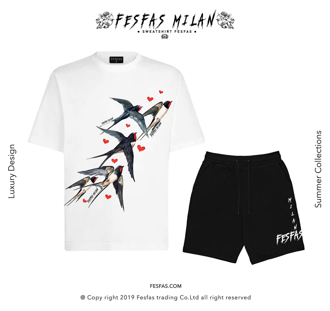 FesFas Love Swallows-print T-shirt Set
