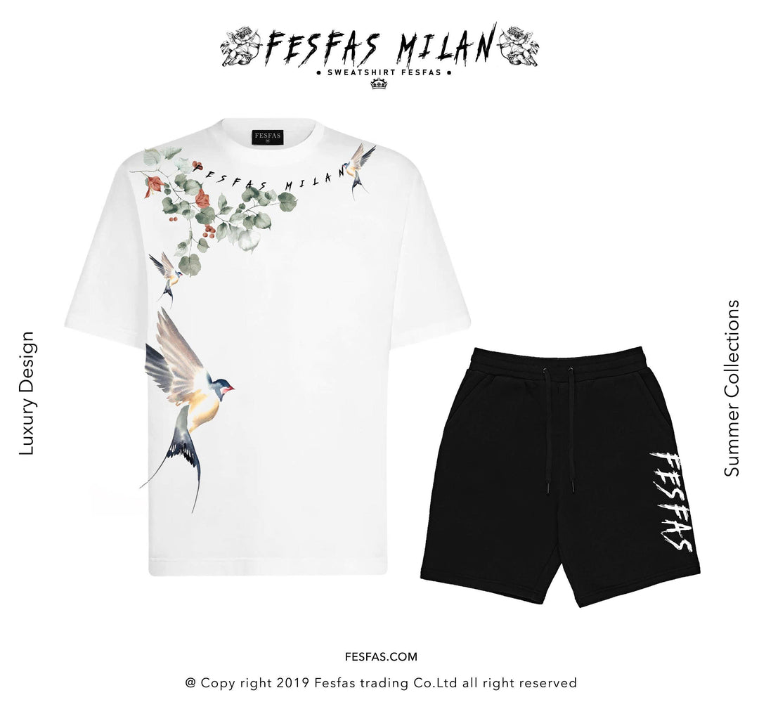 FesFas Eucalyptus Swallow-print T-shirt Set