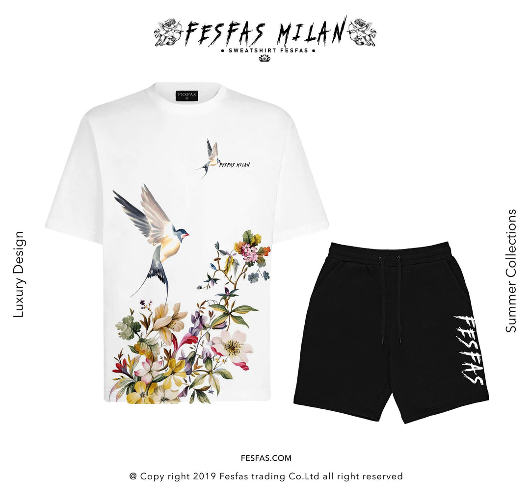 FesFas Blossom Swallow-print T-shirt Set