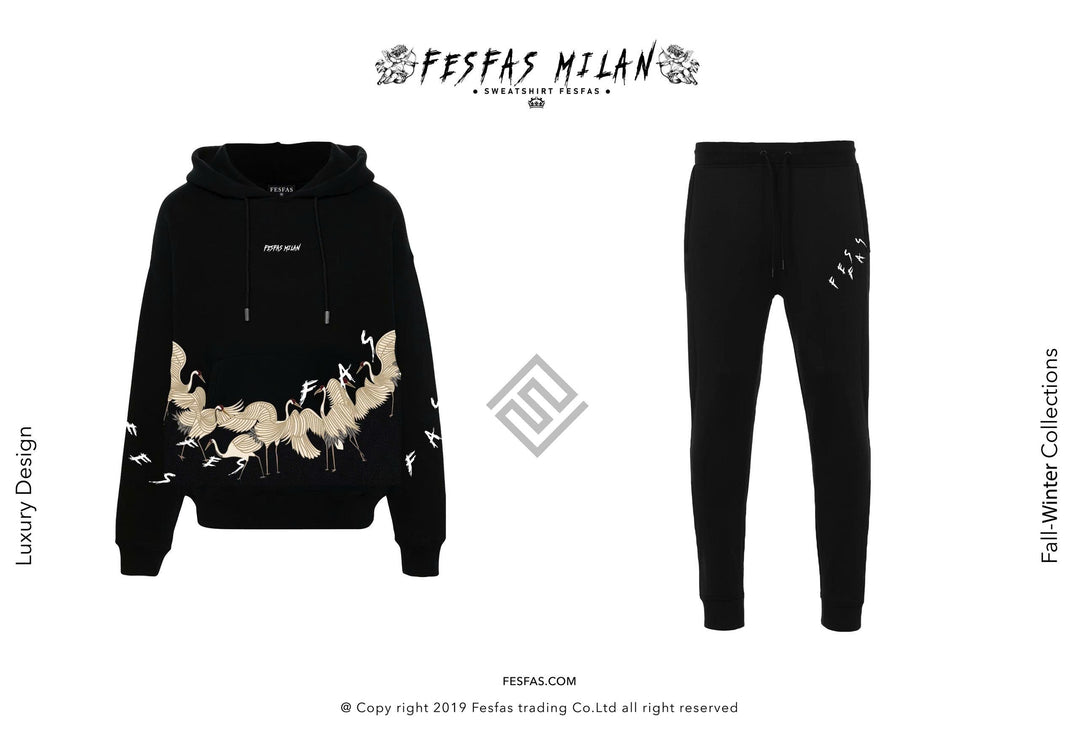 FesFas Cranes-print Hoodie Set