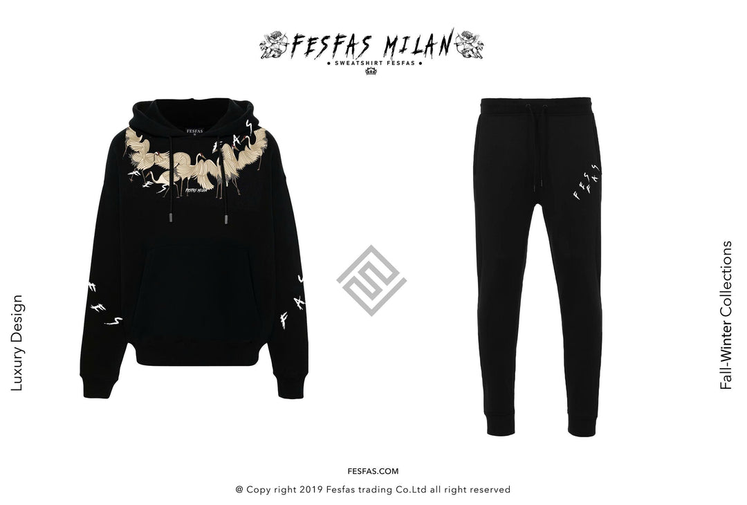 FesFas Flying Cranes-print Hoodie Set