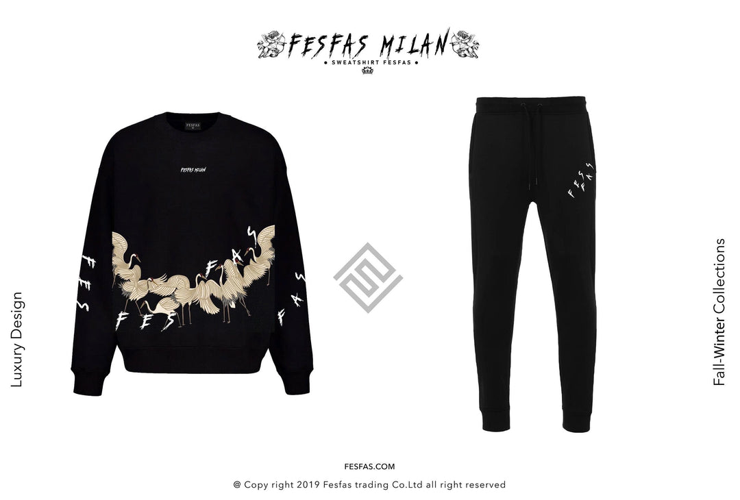 FesFas Cranes-print Sweatshirt Set