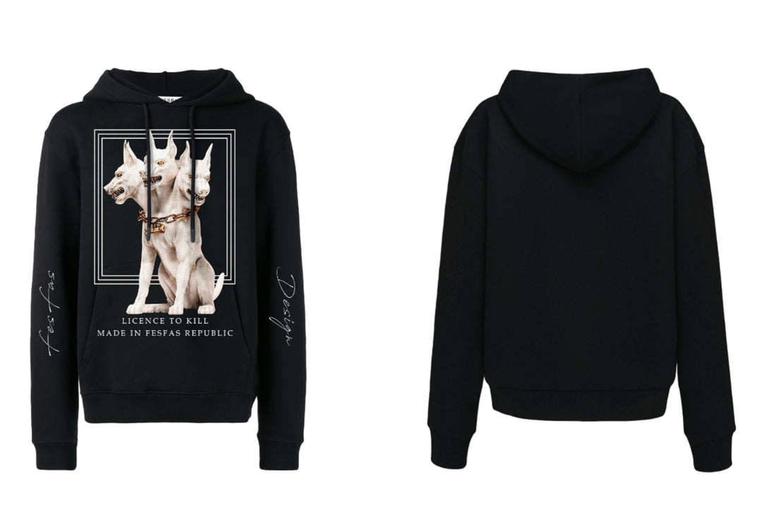 FesFas Headed Dog-print Hoodie | Black | Men
