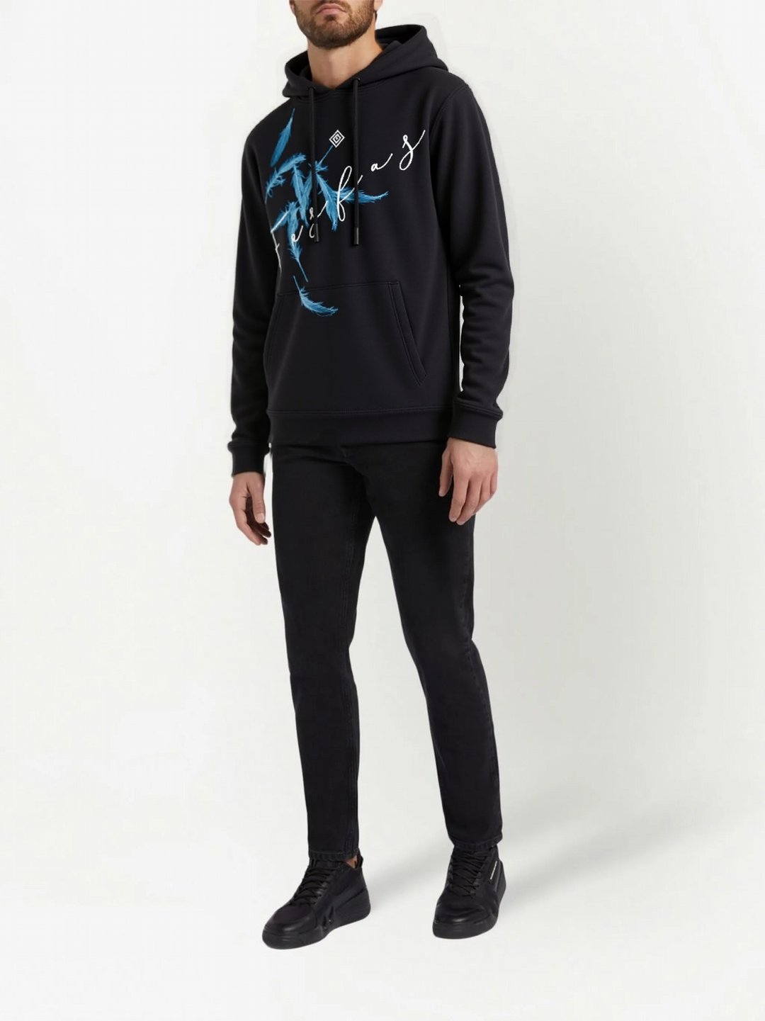 FesFas Feathers-print Hoodie Set | Black | Men