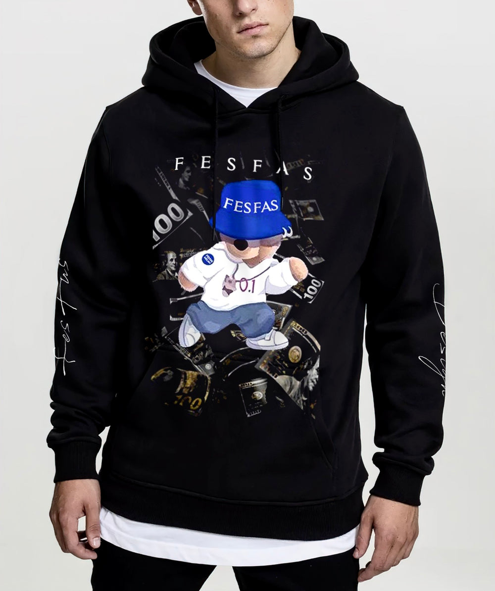 FesFas Hiphop Bear-print Hoodie | Black | Men