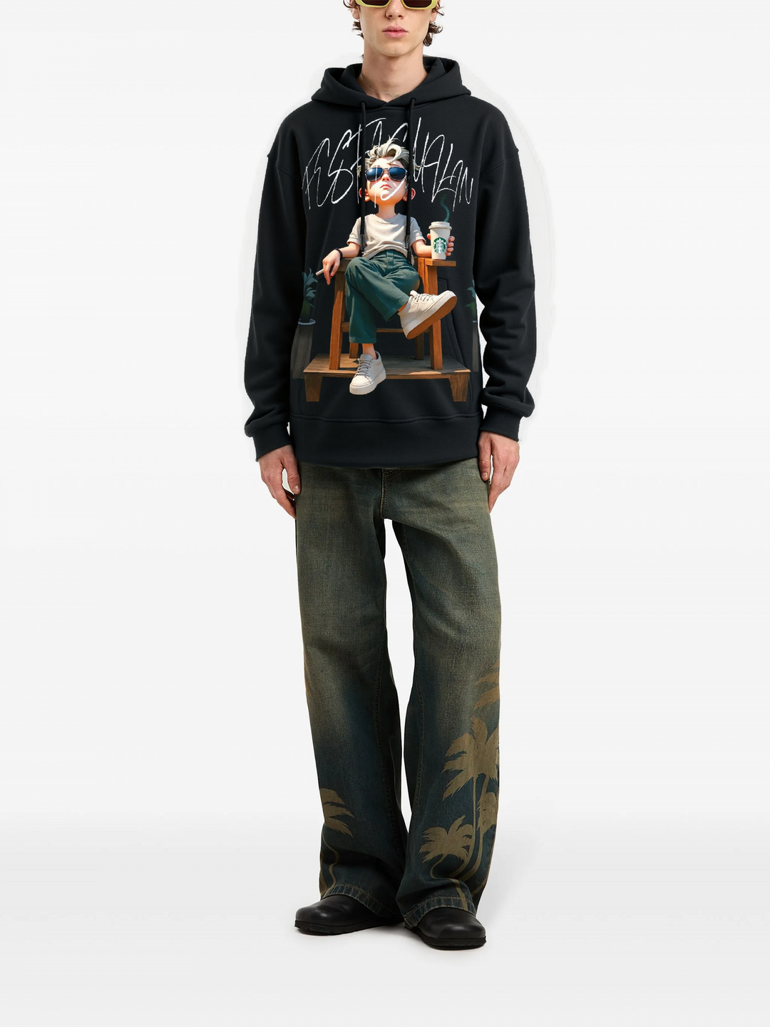 FesFas Boy-print Hoodie Set | Black | Men