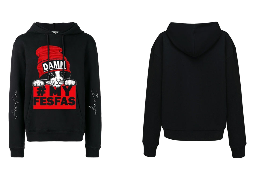 FesFas red cap cat-print Hoodie | Black | Men