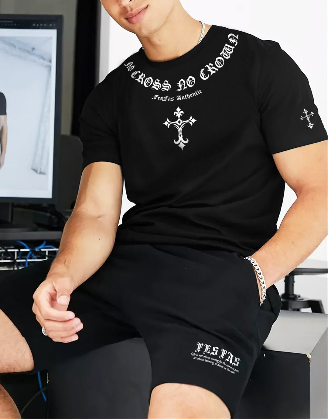 FesFas cross-print T-shirt | Black | Men