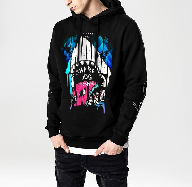 FesFas The Shark-print Hoodie | Black | Unisex