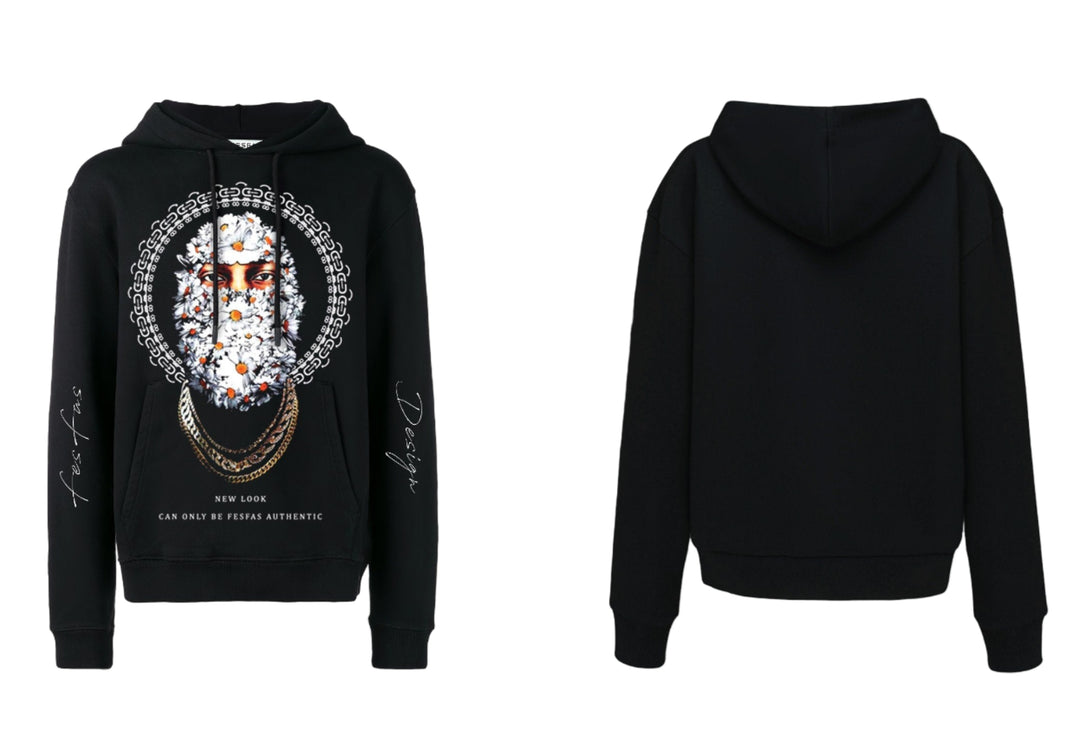 FesFas white chrysanthemum-print Hoodie | Black | Men