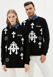 FesFas Cross-print Sweatshirt Set | Black | Unisex