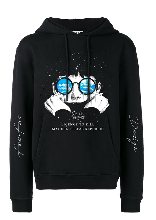 FesFas Eyes-print Hoodie | Black | Unisex