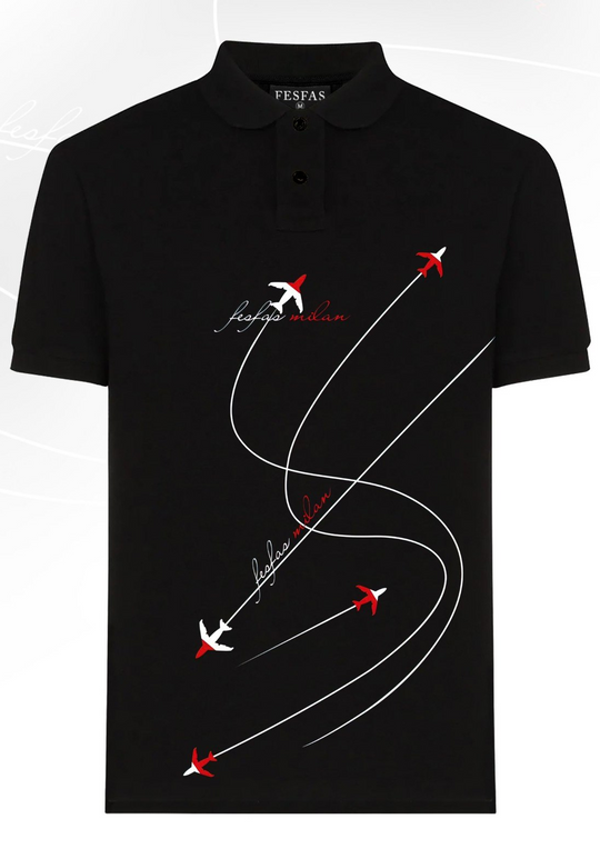 FesFas Airplane-Print Polo Shirt | Men | Black