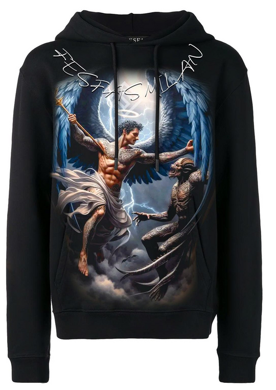 FesFas Angel-print Hoodie | Black | Men
