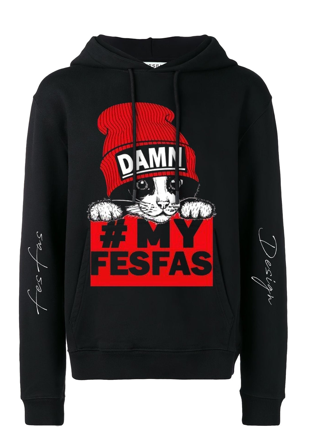 FesFas red cap cat-print Hoodie | Black | Men