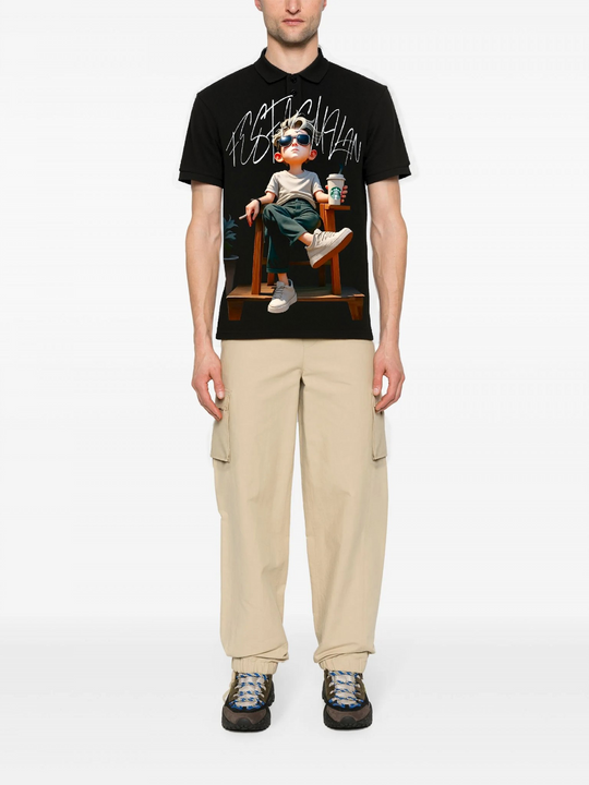 FesFas Relaxed Boy-print Polo Shirt | Men | Black