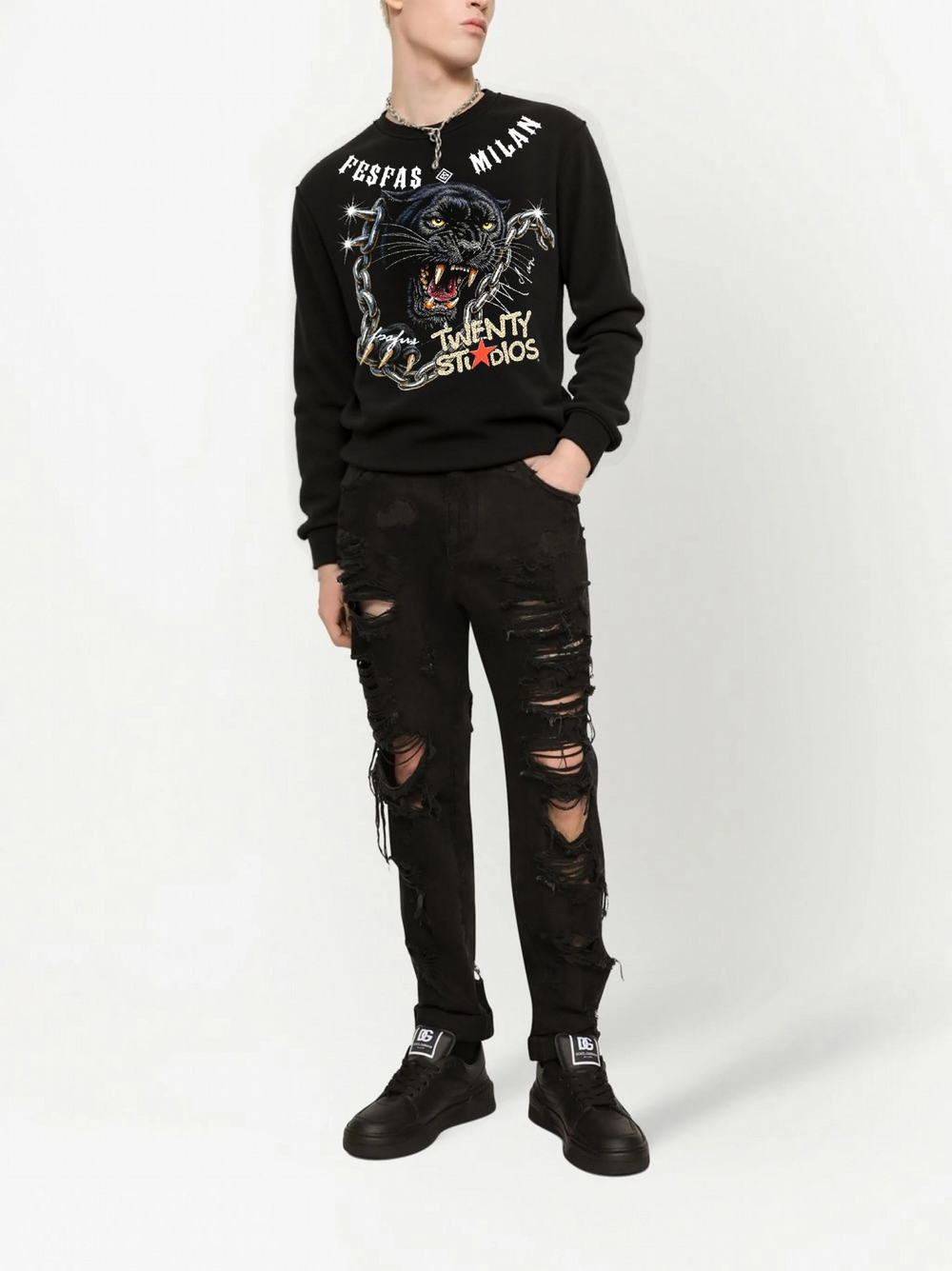 FesFas chains panther-print Sweatshirt | Black | Men