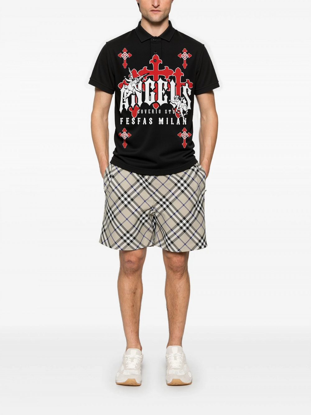 FesFas Angel-print Polo Shirt | Men | Black