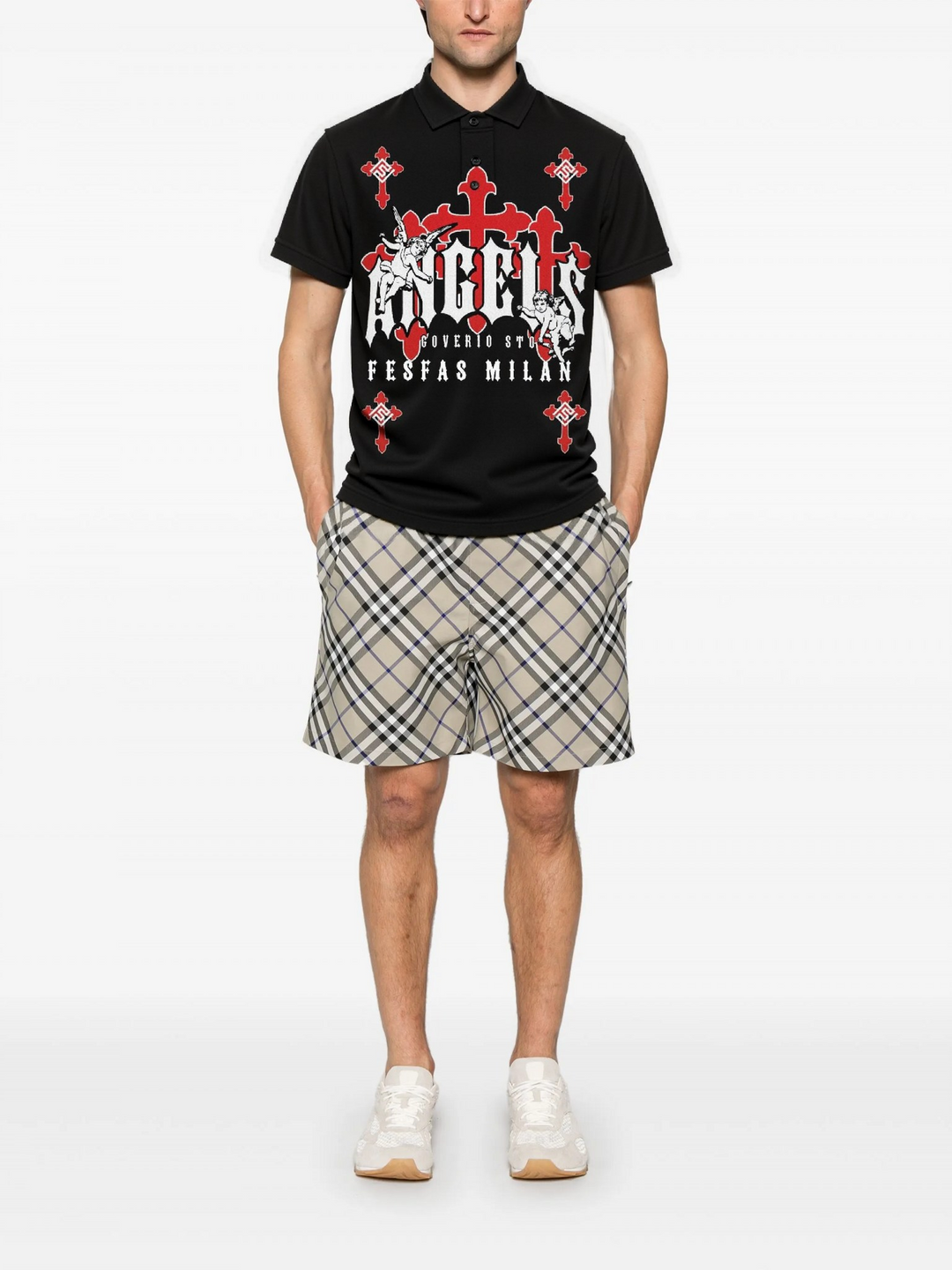 FesFas Angel-print Polo Shirt | Men | Black