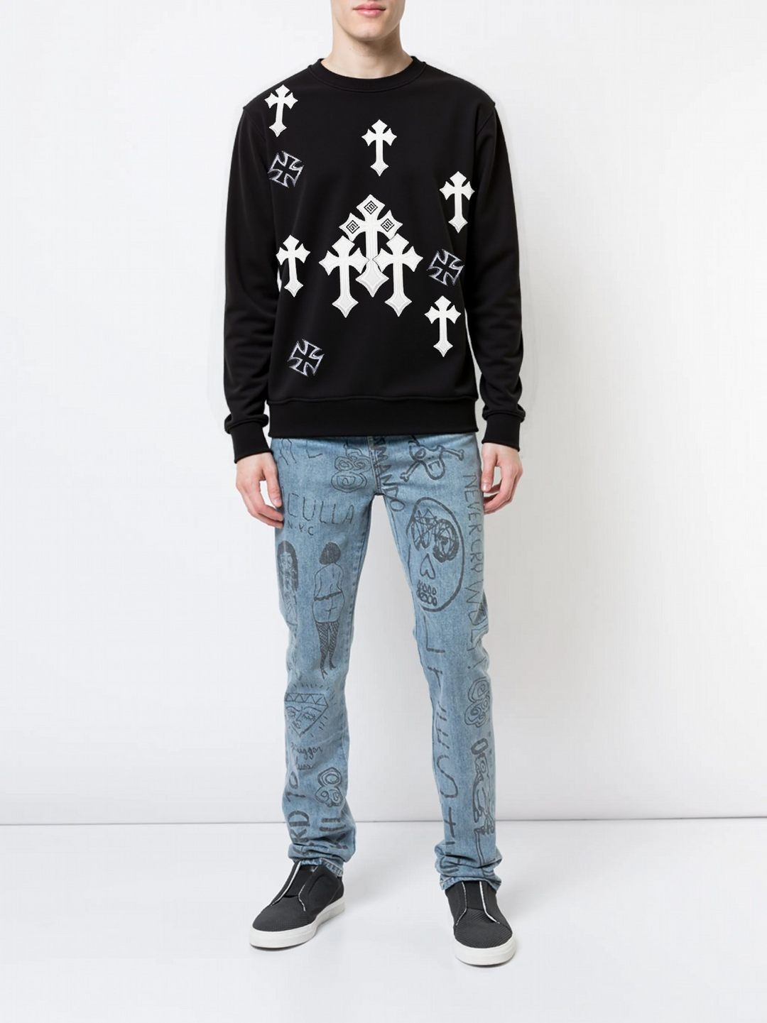 FesFas Cross-print Sweatshirt Set | Black | Men