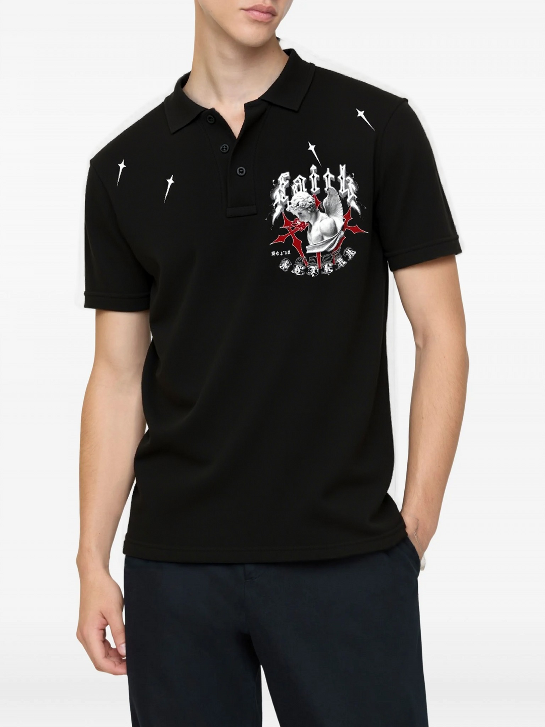 FesFas Angel-print Polo Shirt | Men | Black