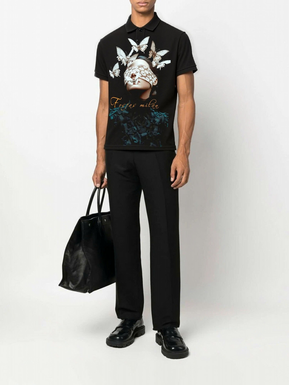 FesFas Girl-print Polo Shirt | Men | Black