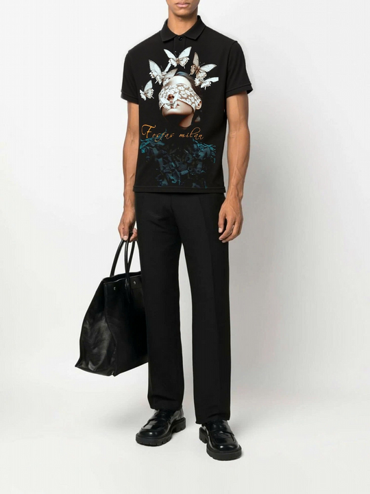 FesFas Girl-print Polo Shirt | Men | Black
