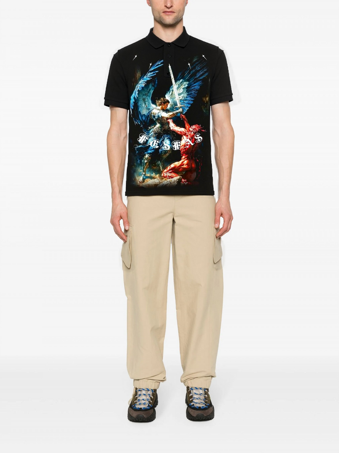 FesFas Angel-print Polo Shirt | Men | Black