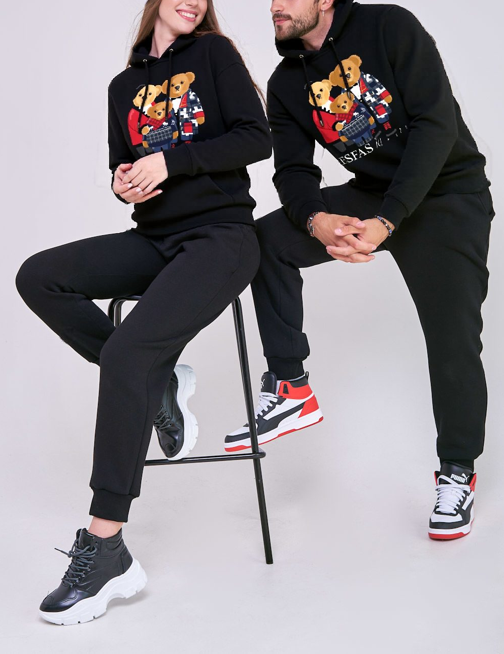 FesFas family bear-print Hoodie | Black | Men