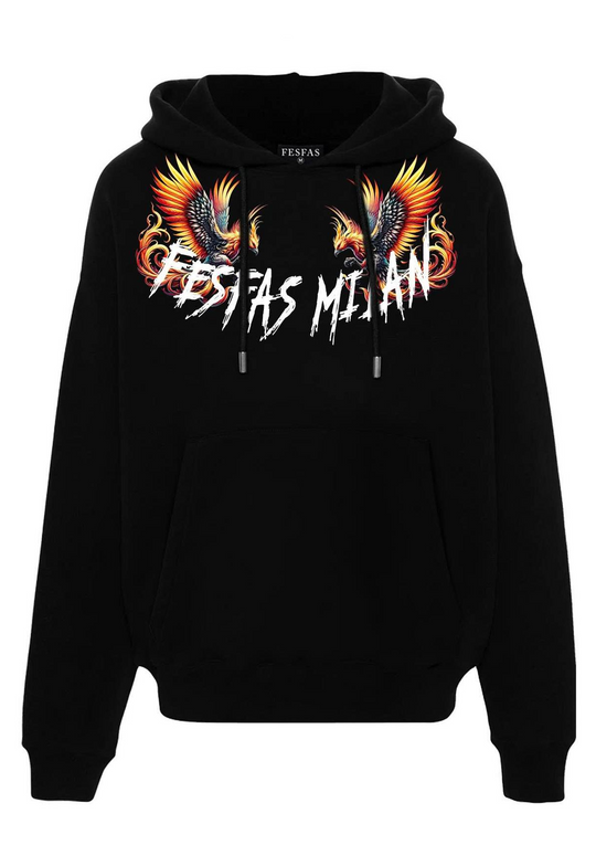 FesFas flamme phoenix-print Hoodie | Black | Men