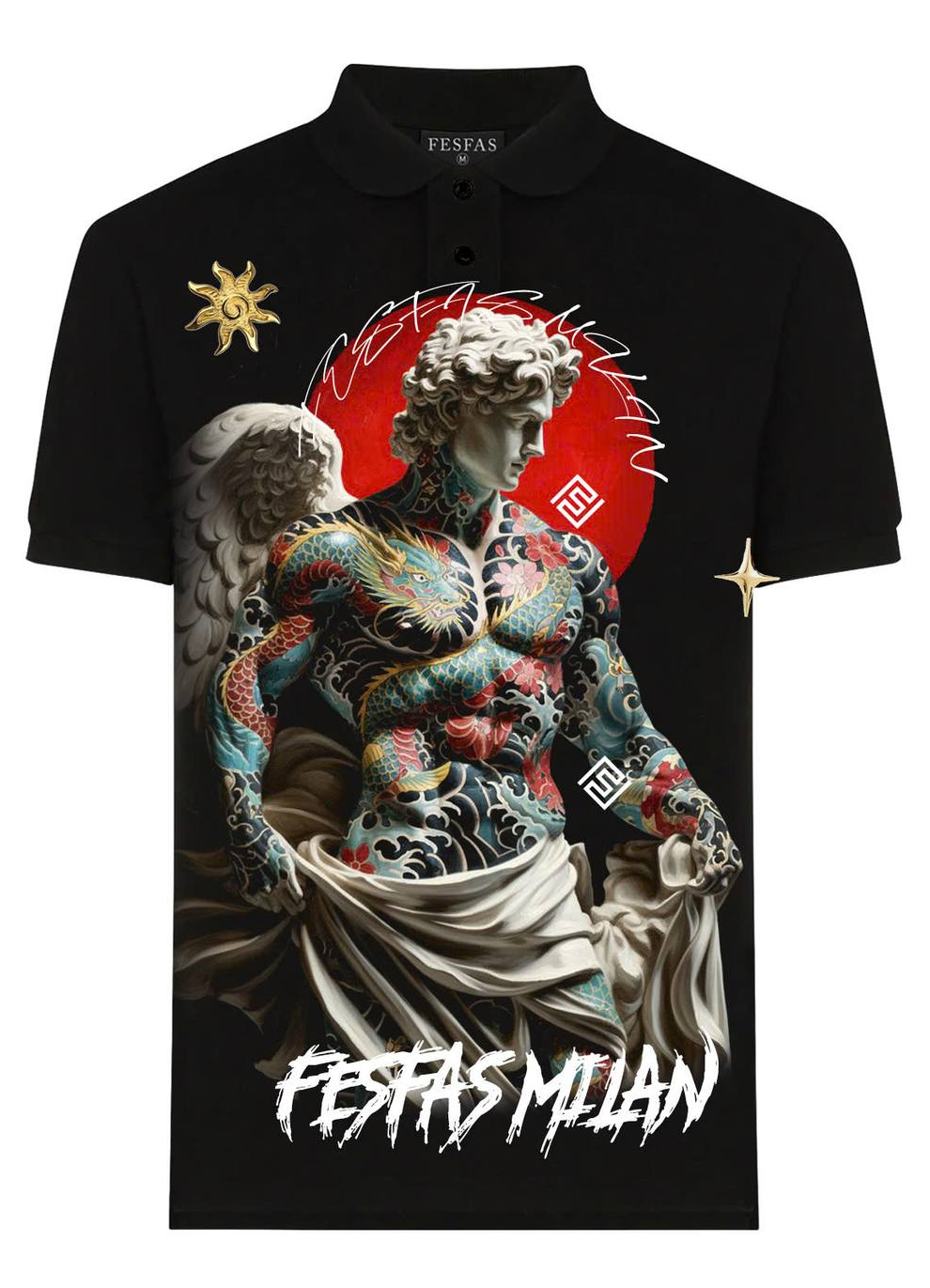 FesFas angel-print Polo Shirt