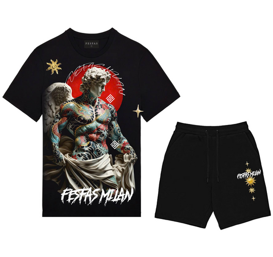 FesFas angel-print T-shirt Set | Black | Men
