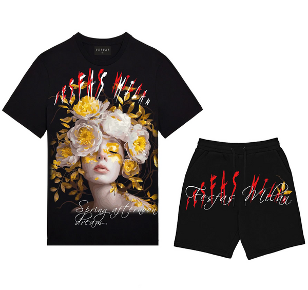 FesFas flower goddess-print T-shirt Set | Black | Men