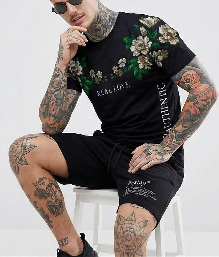 FesFas flowers-print T-shirt Set | Black | Men