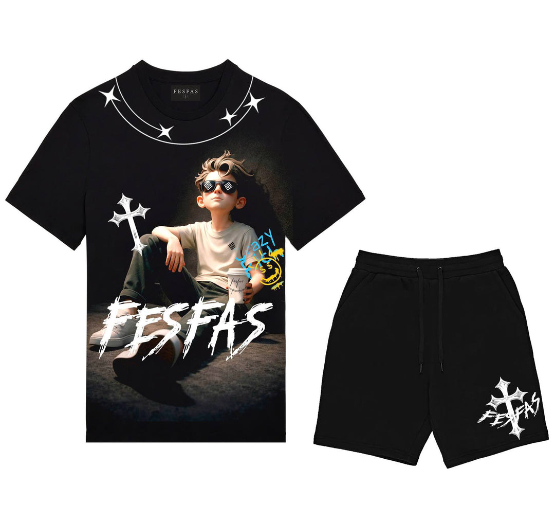 FesFas chill boy-print T-shirt Set | Black | Men