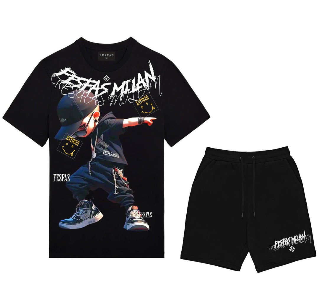 FesFas hiphop boy-print T-shirt Set | Black | Men