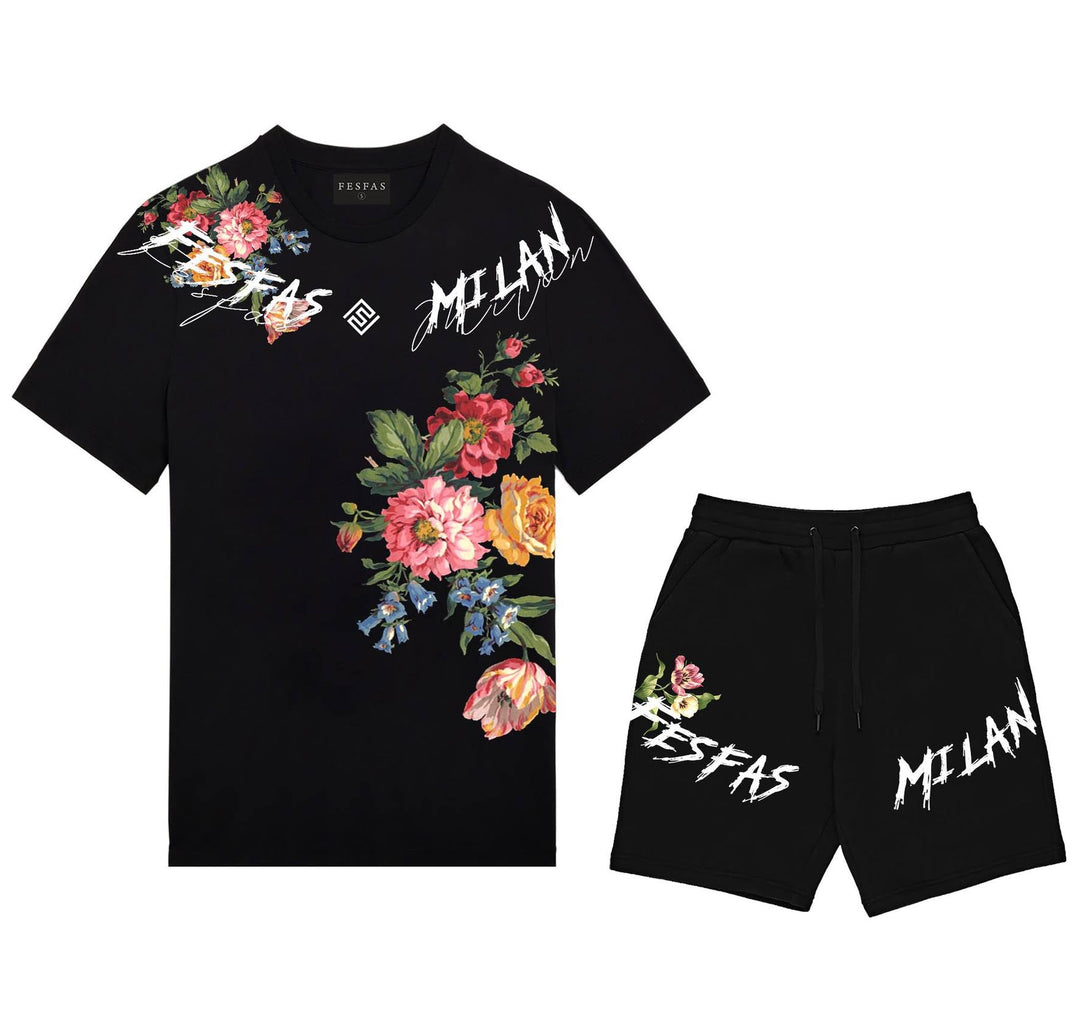 FesFas flowers-print T-shirt Set | Black | Men