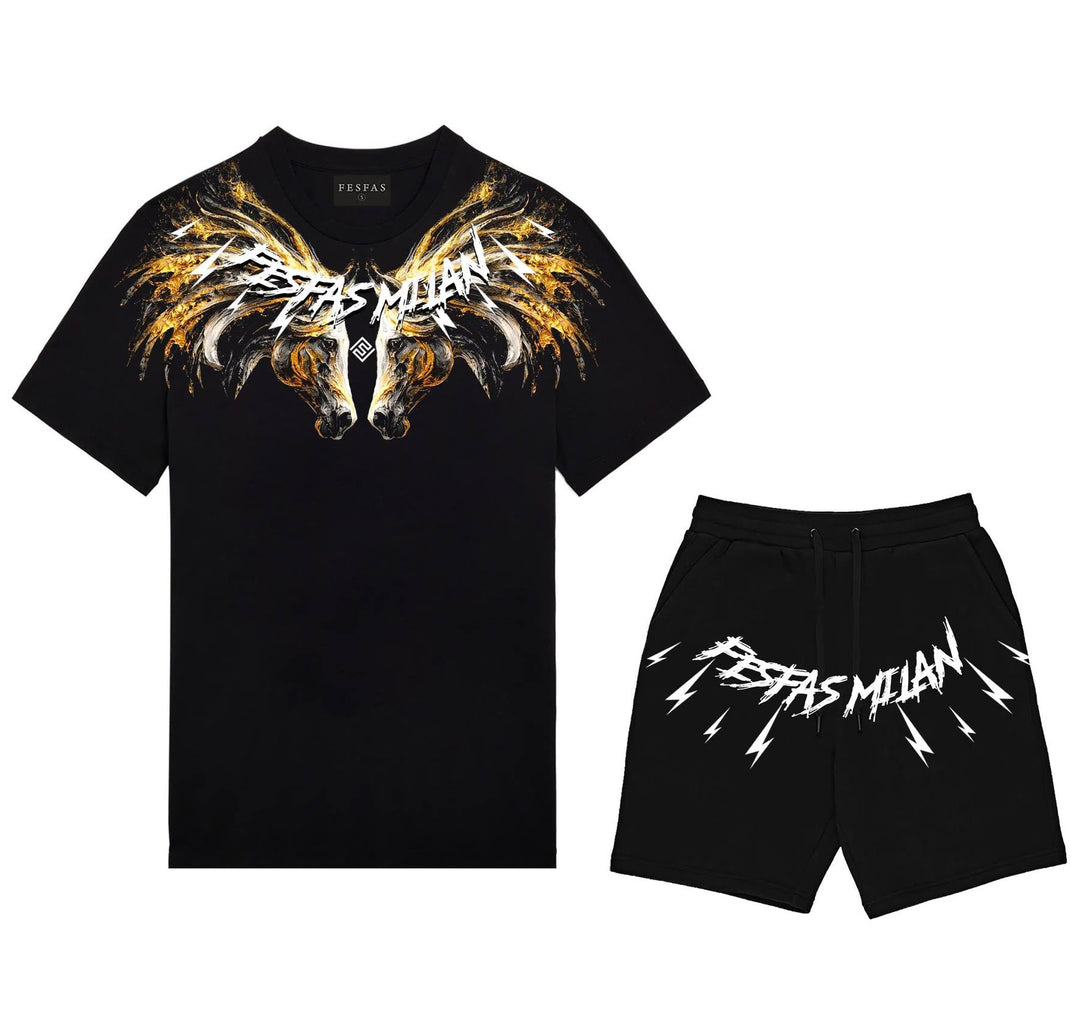FesFas golden horse-print T-shirt Set | Black | Men