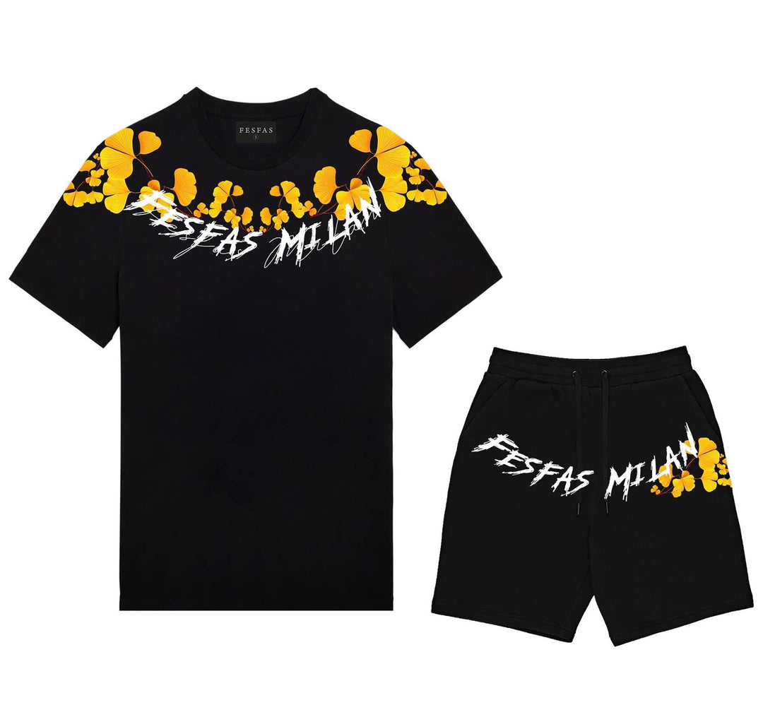 FesFas ginkgo leaves-print T-shirt Set | Black | Men