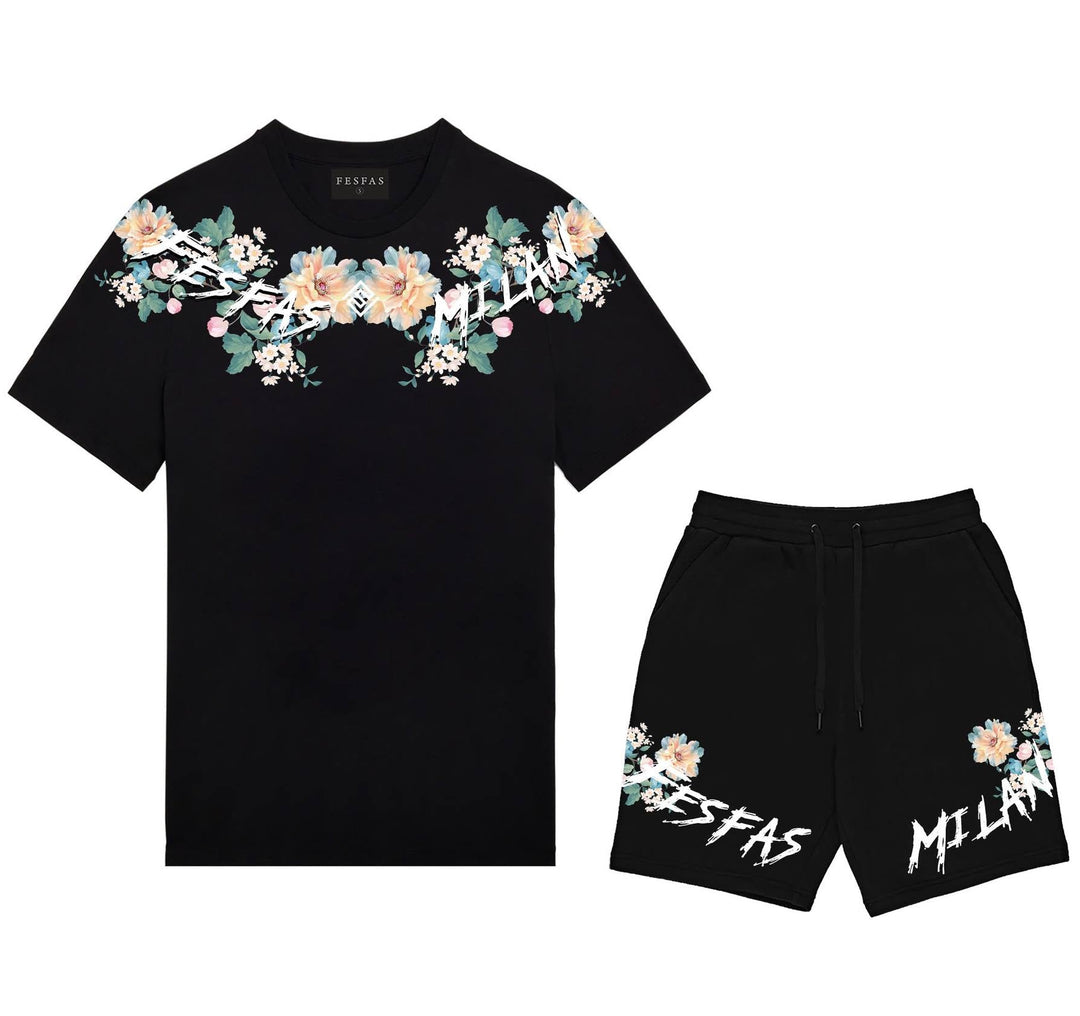 FesFas flowers-print T-shirt Set | Black | Men