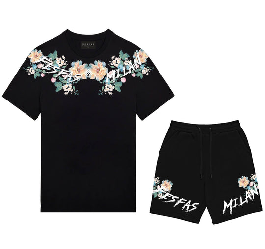 FesFas flowers-print T-shirt Set | Black | Men