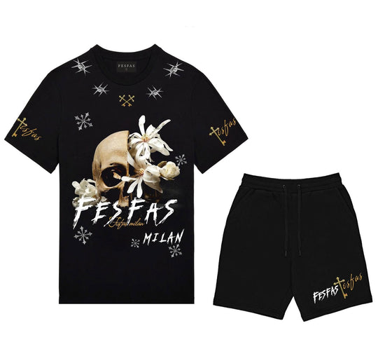 FesFas skull flower-print T-shirt Set | Black | Men