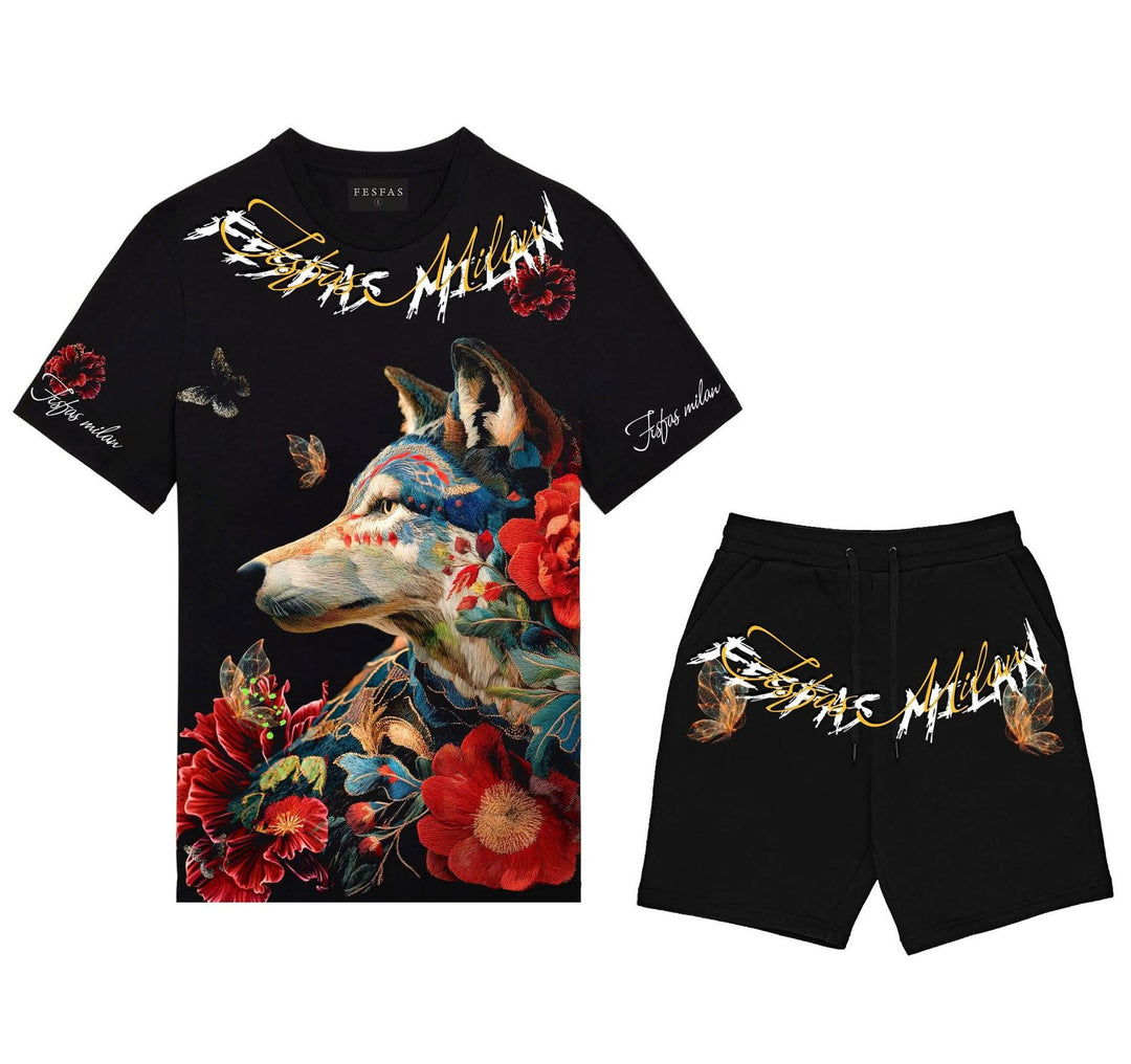 FesFas wolf-print T-shirt Set | Black | Men