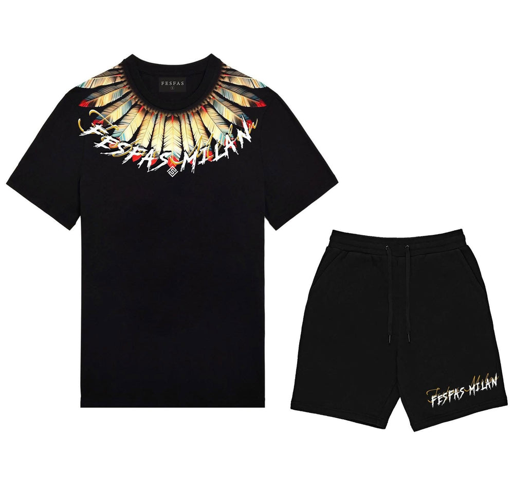 FesFas yellow feathers-print T-shirt Set | Black | Men