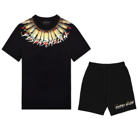 FesFas yellow feathers-print T-shirt Set | Black | Men